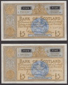 Bank of Scotland, £5 (2), 1 November 1967, serial numbers I561223 and I731130, Polwarth and Letham signatures, both...