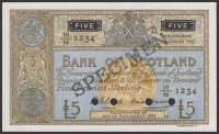Bank of Scotland, blue essay for £5, 14 August 1962, serial number 10/N 1234, Bilsland and Watson signatures,...