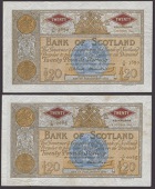 Bank of Scotland, £20 (2), 2 and 3 October 1963, serial numbers 2/G 0085 and 3/H 3850, Bilsland and Watson...