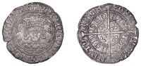 Henry V (1413-1422), Definitive issues, Halfgroat, series G, London, mm. pierced cross on obv. only, reads fr,...