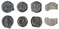 British Iron Age, CANTII, cast Potin Unit, Nipples type, crude outline head right, rev. crude outline bull of...