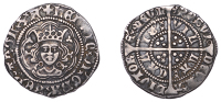 Henry VI (First reign, 1422-1461), Annulet issue, Halfgroat, Calais, mm. cross V, 9-arc tressure, annulet after...