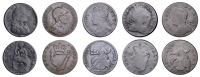Evasion Halfpennies (5), 1797, in the name of Admiral Jervis, draped bust right, rev. Britannia seated left, rule...