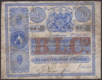 British Linen Company, £1, 3 May 1877, serial number D 83/241, two manuscript signatures, scuffed and stained, a...