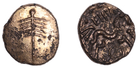British Iron Age, DOBUNNI, Eisu (c. AD 20-43), plated contemporary imitation of a gold Stater, Tree type, Dobunnic...
