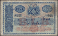 British Linen Bank, £5, 12 March 1927, serial number B/5 12/252, two manuscript signatures, pinholes, original good...