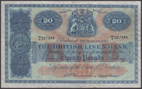 British Linen Bank, £20, 10 February 1953, serial number W/4 02/344, Anderson signature, bank stamps and...