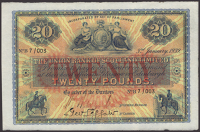 Union Bank of Scotland, £20, 3 January 1939, serial number B 7/003, two manuscript signatures, a clean and...
