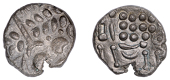 British Iron Age, DUROTRIGES, Uninscribed issues, billon Stater, Cranborne Chase type, devolved head of Apollo...