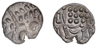 British Iron Age, DUROTRIGES, Uninscribed issues, billon Stater, Cranborne Chase type, devolved head of Apollo...