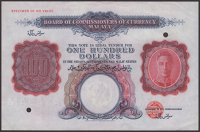 Board of Commissioners of Currency Malaya, a colour trial $100, ND (1942), without serial numbers or signature, red...