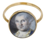 A portrait miniature ring of George Washington, late 18th century, the glazed portrait painted on ivory, depicting...