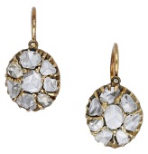 A pair of antique diamond earrings, the cluster drops set with rose-cut diamond slices, mounted in gold, cluster...
