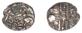 British Iron Age, BELGAE, Uninscribed issues, a contemporary plated imitation of a gold Quarter-Stater, Ringed Horse...