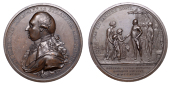 Defeat of Sultan Tippoo, 1793 [struck 1792], a copper medal by C.H. Küchler, uniformed bust of Marquis Cornwallis...