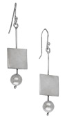 A pair of silver ear pendants by Barbara Cartlidge, the articulated drops with polished square panels and...