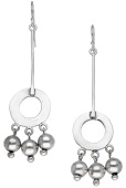 A pair of silver ear pendants by Barbara Cartlidge, 1968, each wire leading to a hoop suspending three polished bead...