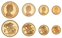 Elizabeth II (1952-2022), Decimal issues, Proof Set, 1980, comprising Five Pounds, Two Pounds, Sovereign  and...