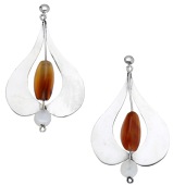 A pair of silver and hardstone ear pendants by Barbara Cartlidge, 1969, the open lobed panels centred with...