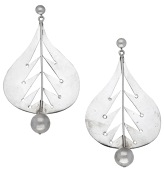 A pair of silver ear pendants by Barbara Cartlidge, 1969, the pierced leaf-shaped panels to polished bead terminals,...