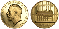 Winchester College, 1914, a gold prize medal by B. Mackennal and B. Wyon, head of George V left, rev. tomb of...