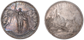 Netherlands, Peace of Amiens, 1802, a silver medal by Lageman, Fortuna descending over Europa, emptying cornucopia...