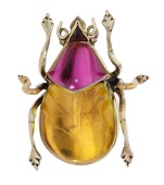 A 19th century gem-set insect brooch, with garnet head and foil-backed cabochon abdomen and thorax, closed back...