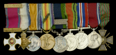 The mounted group of nine miniature dress medals worn by Colonel J. W. Renny-Tailyour, D.S.O., Royal Horse...