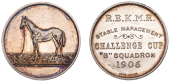 R.E.K.M.R CHALLANGE CUP, 1906, a silver award medal by Spink & Son, horse standing left in paddock, rev. legend in...