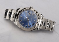 Rolex. A stainless steel automatic wristwatch with date, bracelet and Azzurro blue dial, Ref. 116334, Datejust,...