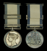 Naval General Service 1793-1840, 1 clasp, Trafalgar (Emanuel Blight, Midshipman.) original ribbon and fitted with a...
