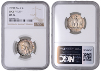 Italy, Kingdom, Vittorio Emanuele III, 5 Lire, 1929r, edge **fert**, Rome (KM 67.2). Prettily toned, good extremely...