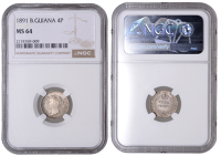 British Guiana, Victoria, Fourpence, 1891 (Prid. 32; KM 26). Prettily toned and lustrous, mint state [Graded by NGC...