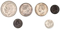 Anne, Sixpence, 1711, large lis (ESC 1461; S 3619); George III, Halfcrown, 1817, large head (ESC 2090; S 3788);...