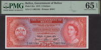 Government of Belize, $5, 1 June 1975, serial number C/1 002184, in PMG holder 65 EPQ, gem uncirculated
BNB B103a,...