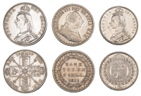 George III, Bank of England, Three Shillings, 1811 (ESC 2065; S 3769); Victoria, Double-Florin, 1889, Halfcrown,...