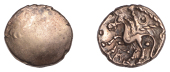 British Iron Age, CANTII, Uninscribed issues, gold Quarter-Stater, Corded Triangle type, plain, rev. horse left,...
