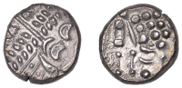 British Iron Age, DUROTRIGES, Uninscribed issues, silver Stater, Cranborne Chase type, devolved head of Apollo...