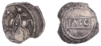 British Iron Age, CATUVELLAUNI, Tasciovanus (c. 25 BC - AD 10), silver Unit, Cavalryman type, tasc in panel, border...