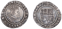 James I (1603-1625), Third coinage, Shilling, mm. thistle, sixth bust, 5.68g/12h (N 2124; S 2668). Toned, very fine	...