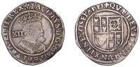 James I (1603-1625), Third coinage, Shilling, mm. lis, sixth bust, reads iacobvs, 5.77g/11h (N 2124; S 2668). Toned,...