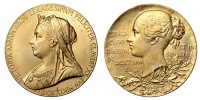 Victoria, Diamond Jubilee, 1897, a large gold medal by G.W. de Saulles, veiled bust left, rev. young head left,...