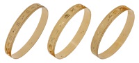 A set of three bangles, each with engine-turned engraved decoration, all stamped ‘750’, inner diameters 6.5cm....