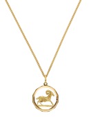 A zodiac pendant, the openwork pendant depicting a textured ram symbolising Aries, to a curb-link chain, both...