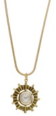 A Certina watch pendant, the manual winding movement within a textured sunburst surround, to a foxtail-link chain,...
