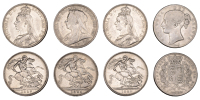 Victoria, Crowns (4), 1847 xi, 1889 (2), 1894 lviii (ESC 2567, 2589, 2597; S 3882, 3921, 3937) [4]. All harshly...