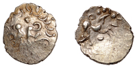 British Iron Age, TRINOVANTES, Uninscribed issues, gold Quarter-Stater, Clacton de Jersey type, ‘three men in a...