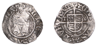 Henry VIII (1509-1547), Second coinage, Penny, Sovereign type, Durham, Bp Wolsey, mm. trefoil, tw by shield,...