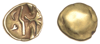 British Iron Age, GALLO-BELGIC, Morini, Uninscribed issues, gold Quarter-Stater, series D [Uniface type], plain,...