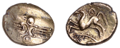British Iron Age, TRINOVANTES, Dubnovellaunos (c. 5 BC - AD 10), gold Stater, Branch [A] type, wreath, outline...